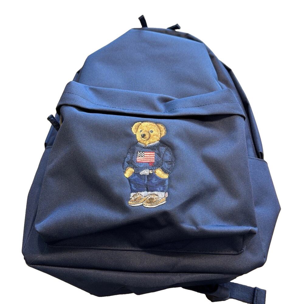 Polo Ralph Lauren Navy Backpack Full Size Laptop Unisex Embroidered Bear School